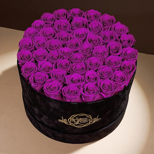 47 Flowers in a Luxury Suede Box, Birthday Gifts for Women, Preserved Flowers, Mothers Day Roses Gift for Mom, Bossy Pink