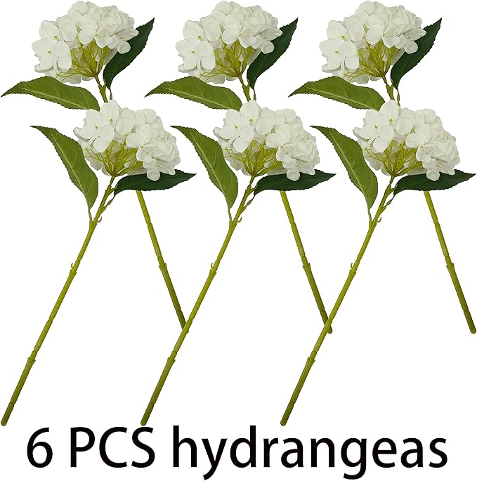 Hydrangea Artificial Flowers,Faux Hydrangea Flowers,Artificial Hydrangeas Flowers with Stems,Fake Hydrangeas,Silk Hydrangeas Flowers with Stems for Home Decor (10, White)