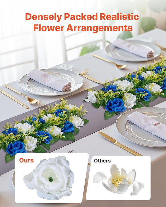 VEVOR Flower Ball Arrangement Bouquet 10 PCS, 19.6 x 8.6 Inch Artificial Flower Balls Wedding Table Centerpieces, Faux Rose Arrangements for Wedding Centerpiece Home Decoration, Blue and White Roses