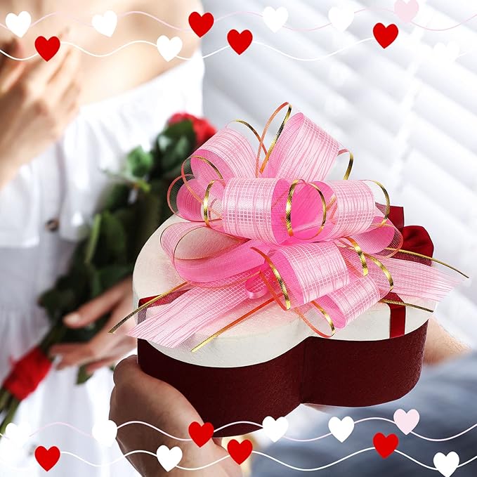 WILLBOND 20 Pieces 6 Inch Pull Bows Gift Wrapping Ribbon Pull Bows for Christmas Wedding Baskets Valentine Multicolor Wrap Accessory for Gift Present Holiday Decor(Pink)