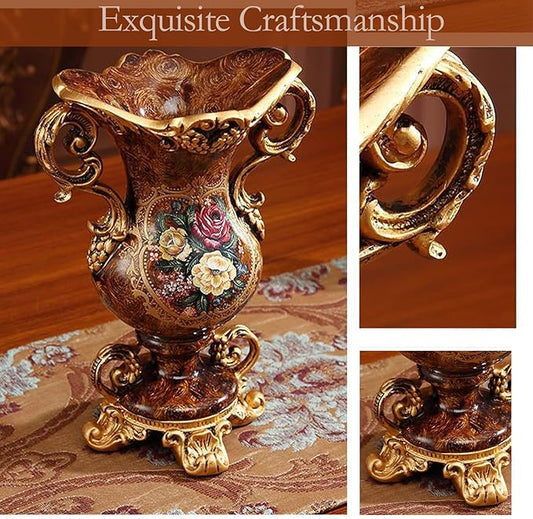 Artificial Vintage Decor Vase -European Golden Resin Vase Vintage Vases for Artificial Flowers Dining Room Table Decor Wedding Party