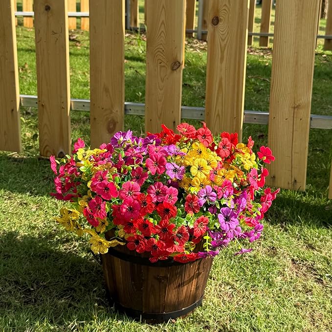 12 Bundles Artificial Flowers for Outdoor,4 Color No Fade UV Resistant Fake Flowers,Faux Plants for Outside Hanging Planters,Artificial Plants for Indoor Porch Garden Home Wedding Decor