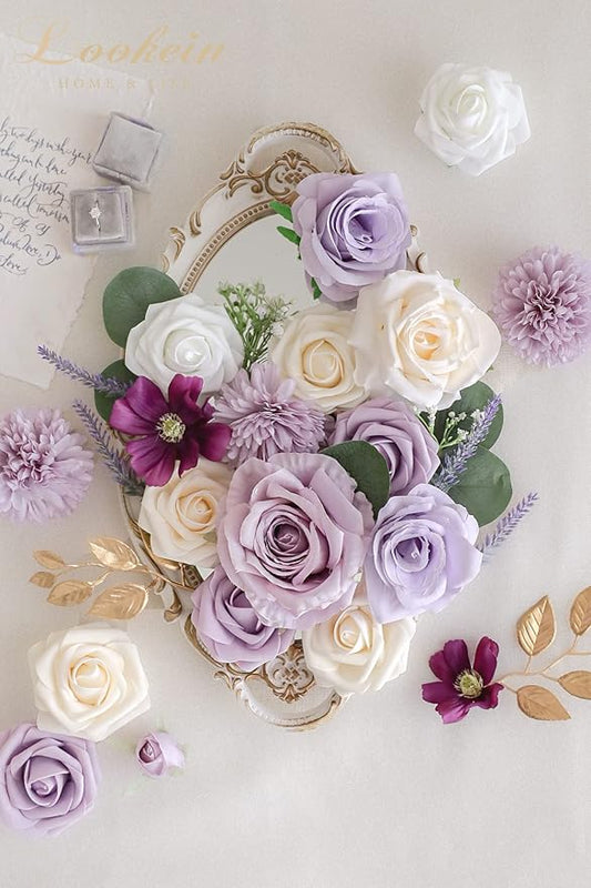 Lookein Artificial Flowers for DIY Wedding Decoration Bridal Bouquet Table Centerpieces Flower Garland Wreaths Aisle Arch Flower Decoration Home Decor, Romantic Lavender