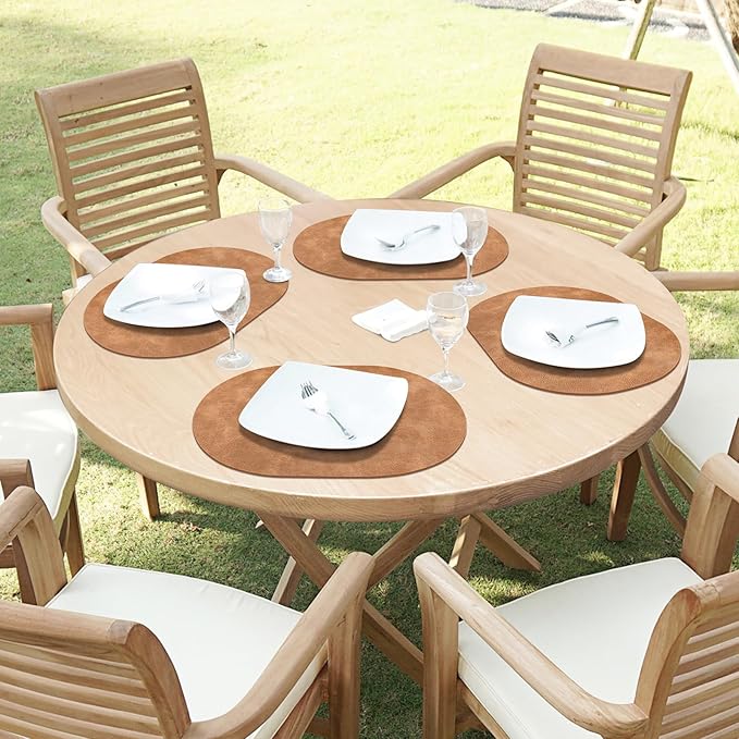 ADRIMER Placemats, Heat Resistant Oval Placemats Set of 8 Washable 12 x 17 Inch, Waterproof Table Mats, Wipeable Pu Place Mats for Kitchen, Dining Room, Sandy Light Brown
