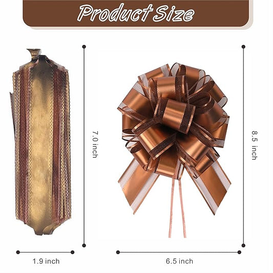 10-Pack Espresso Brown Pull Bows for Gift Wrapping - 6 Inch Reusable Ribbon Bows, Large Instant Floral Decor Bows for Wedding, Christmas, Birthday Decor, Gift Basket & Party Decorations