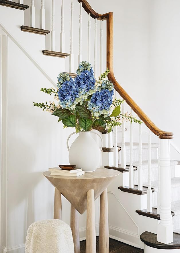 3PCS Fake Flowers Hydrangea Artificial Flowers 28" Long Stem Blue Faux Flowers for Vase, Real Touch Silk Flowers Décor for Floral Arrangement Home Farmhouse Office Hotel Decoration