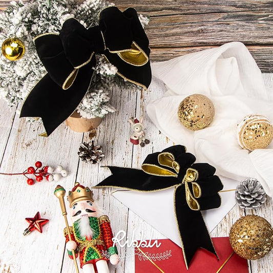 Ribbli Black Velvet Wired Ribbon 4 Inch Luxury Matte Velvet Christmas Ribbon for Gift Wrapping Christmas Tree Decoration Crafts Wreaths Supplies - 10 Yards