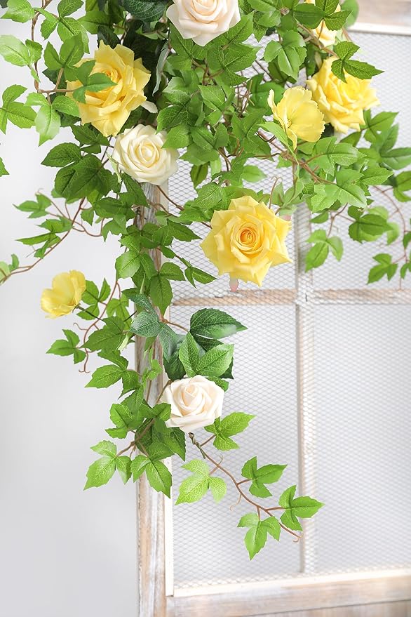 YYHUAWU Artificial Flowers Combo Box Set Gradient Yellow Flower Leaf with Stems for DIY Wedding Bouquets Centerpieces Baby Shower Party Home Decorations