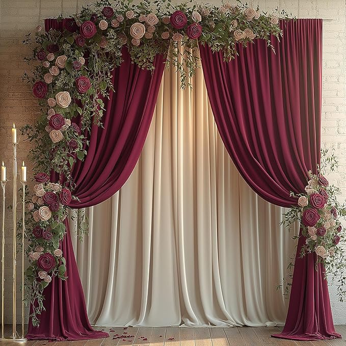 20x10ft Wrinkle Free Burgundy Backdrop Curtain for Parties Soft Fabric Drapes Wedding Curtain Backdrop for Birthday Party Decorations Background for Photography 5x10ft, 4 Panels