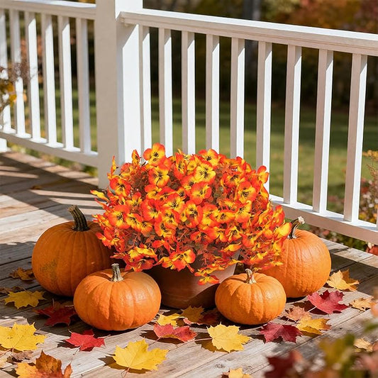 Artificial Flowers Fake Fall Plants for Outside Winter Chrsitmas Decoration, 12 Bundles Silk Fall Mums with Eucalyptus Leaves Fake Plants for Autumn Porch and Home Patio Yard Weeding Decor