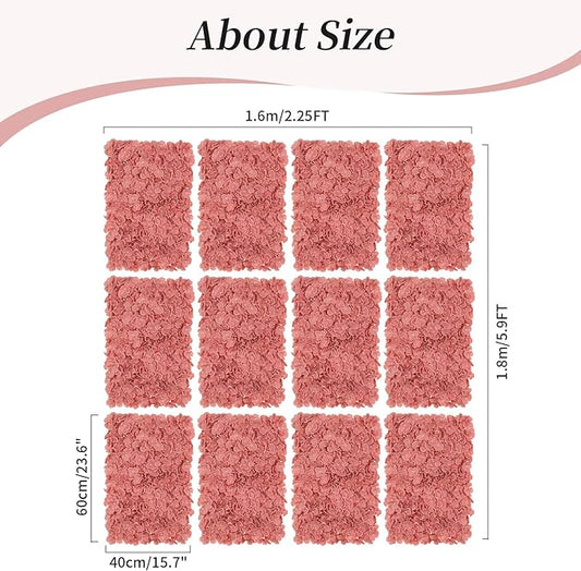 BLOSMON Flower Wall Panel Backdrop Decor: 12 Pcs 24 x 16 inches Dusty Pink Artificial Floral Backdrop for Wedding Party Baby Bridal Shower - Fake Silk Hydrangea Wall Decoration