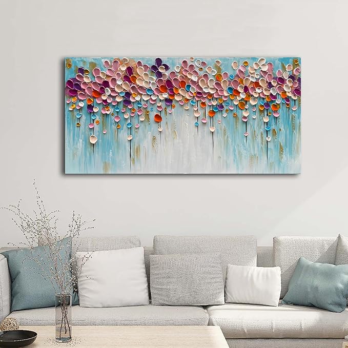 Hand-Painted 24x48 inch Red Flower Canvas Wall Art Painting Contemporary Art Works Living Room, Bedroom, Dining Room Wall Decoration