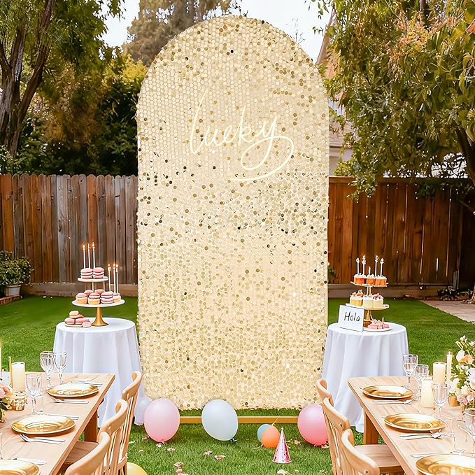 6 FT Arch Backdrop Covers: Sequin Payette Backdrop Light Gold Arch Cover for Wedding Party Birthday Flower Balloon Stand