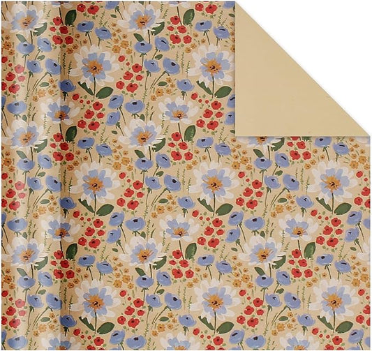 Aimyoo Watercolor Floral Kraft Wrapping Paper Roll, 17 inch x 16.4 ft All Occasion Vintage Flower Gift Wrap for Wedding Birthday Bridal Shower