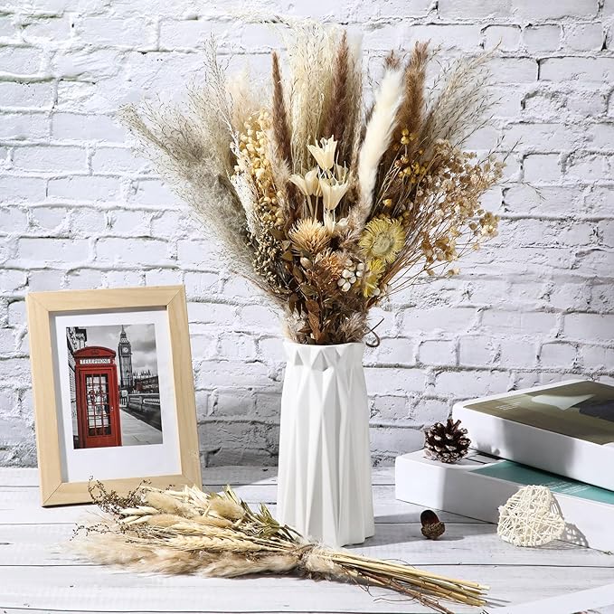 Layhit 4 Pack Large Size Boho Dried Flower Bouquet 15-17 Inch Wedding Handmade Dry Flowers for Vase Crafts DIY Photo Boutonniere for Men Floral Plant for Bridesmaid Gift Birthday Decor(Classic)