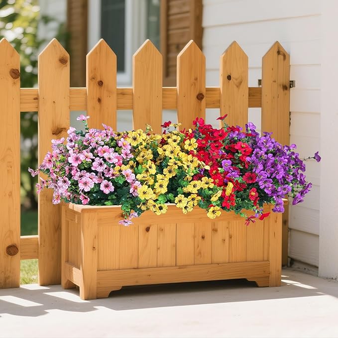 Artificial Flowers for Outdoor Indoor Garden Home Decoration, Faux Flower Daisy with Eucalyptus Leaves Fake Plants Greenery Boxwood Porch Patio, 12 Bundles