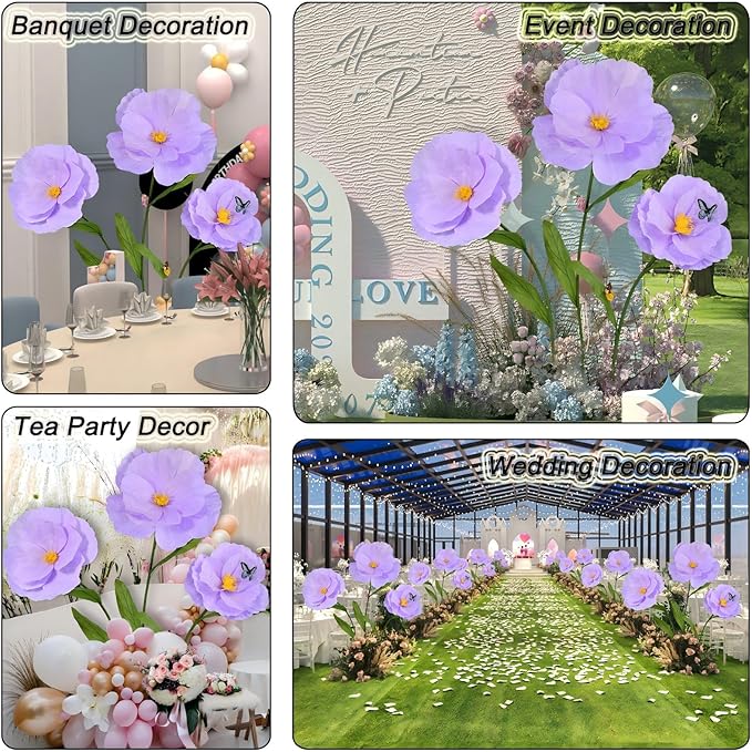 5.8 Ft Giant Artificial Flowers,Large Paper Flower,Huge Poppy Flowers Decoration for Wedding,Hotel,Office,Window Display and Home Farmhouse Decor(Purple)