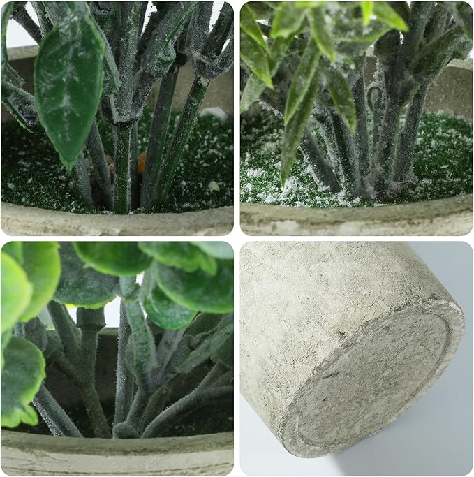 3 Pack Life-Like Potted Fake Plant, Artificial Plants Indoor, Artificial Frost-Hung Green Plants,Eco-Friendly Gray Pot, No Need for Maintenance,Ideal Decor for Home and Office