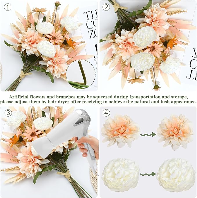 Dremisland Artificial Flowers Bouquet Silk Floral Arrangements Faux Flowers Plant for Home Decor Wedding Bride Bouquets Floral Tables Centerpieces for Home Decor Indoor Vase Table Decor (Champagne)