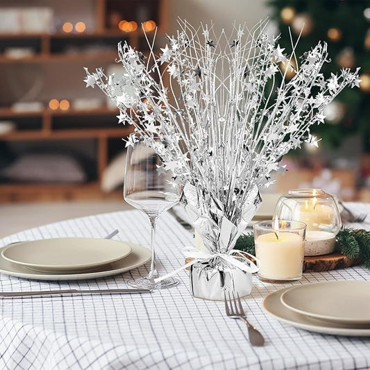 Crowye 3 Pieces Metallic Foil Spray Centerpiece Christmas Party Star Table Decoration Burst Centerpieces Fall Table Decor for Birthday New Year 2026 Party Holiday(Silver)