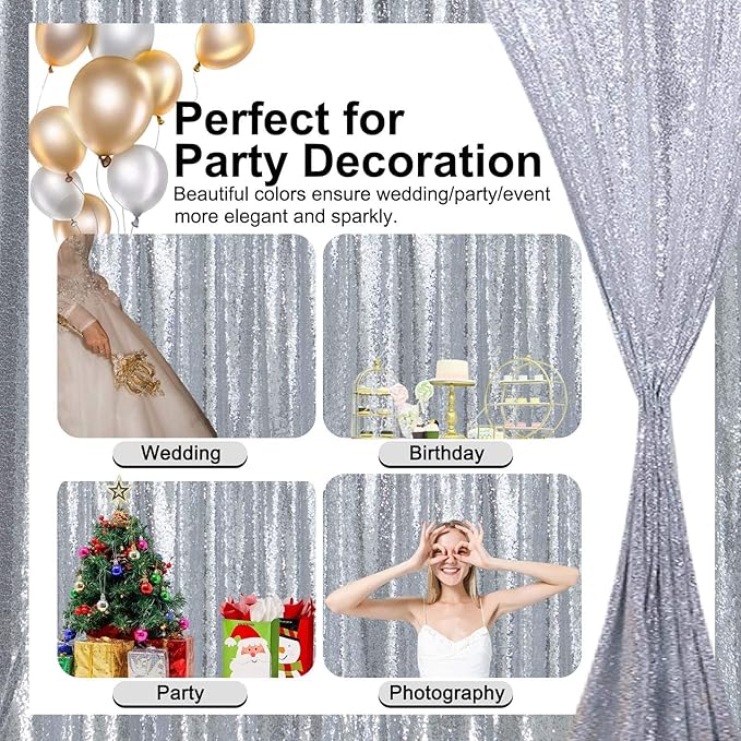 Silver Sequin Backdrop 10FTx10FT 1 Panel Sparkle Backdrop Curtain Glitter Background Drape for Weddings Showers Parties Birthday Christmas Photography