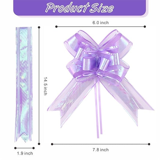 24PCS Lavender Pull Bows for Gift Wrapping, 6" Large Pre-Tied Decorative Bows for Christmas, Wedding, Birthday, Party Decorations, Reusable Instant Floral Decors for Gifts, Bouquets, Baskets