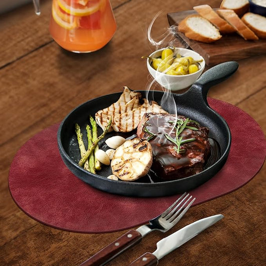 ADRIMER Placemats, Heat Resistant Oval Placemats Set of 6 Washable 12 x 17 Inch, Waterproof Table Mats, Wipeable Pu Place Mats for Kitchen, Dining Room, Wine Red