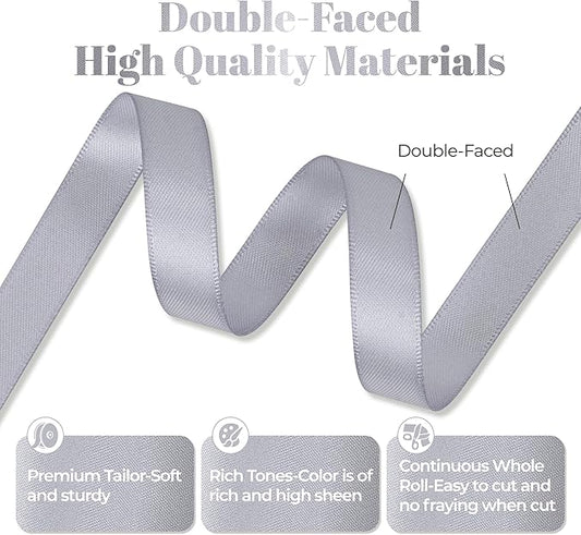 Gray Satin Ribbon, Double Faced 1/2 Inch X 50 Yards Gray Ribbon, Premium Satin Ribbon for Gift Wrapping, Crafts, Hair Bow Making, Sewing, Flower Bouquet, Wedding Party Decor