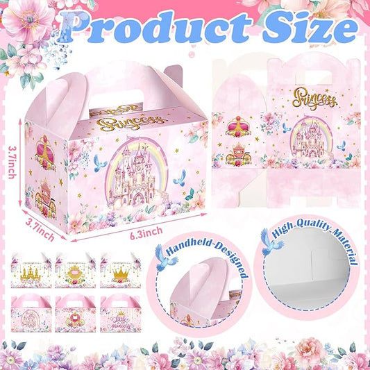 24 Pcs Princess Party Favors Boxes Little Princess Goodie Treat Candy Boxes with Handles Pink Gift Container for Girls Birthday Party Baby Shower Supplies