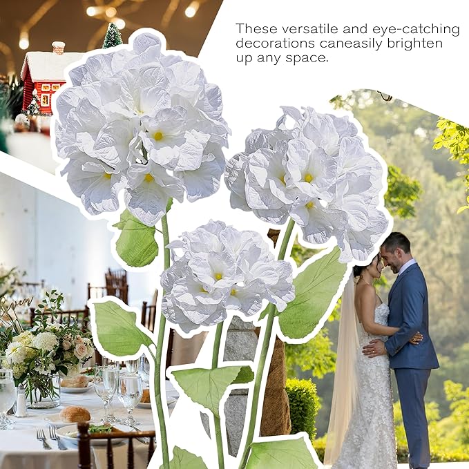 3Pcs Hydrangea Artificial Flower Decorations, Giant Flowers Wedding Decorations for Reception for Baby Shower Birthday Christmas Party Banquet Backdrop Shop Window Display Props (White)