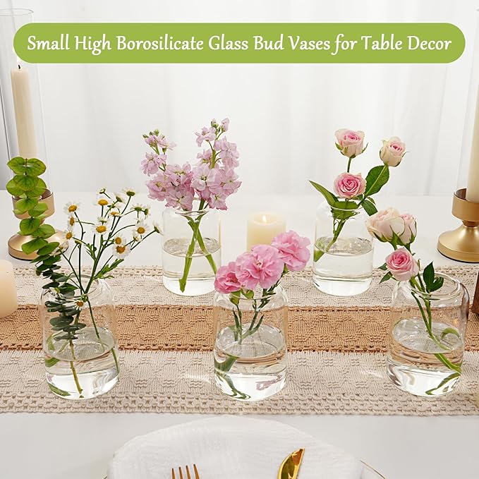 Small Glass Flower Vases, Set of 20 Clear Bud Vases for Centerpieces Mini Vase Bulk for Flowers for Wedding Birthday Party Housewarming Valentines' Day Table Centerpiece Decor