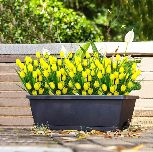 8 Bundles Outdoor Artificial Tulips Fake Flowers UV Resistant Faux Plastic Greenery Shrubs Plants for Home Outside Garden Porch Window Farmhouse Decor (Yellow)