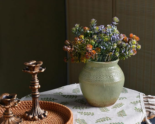 Quoowiit Ceramic Rustic Farmhouse Vase, Green Distressed Flower Vase for Home Decor, Boho Decorative Vases for Centerpiece Table Decorations, Vases for Living Room Kitchen Entryway Mantle Shelf Decor