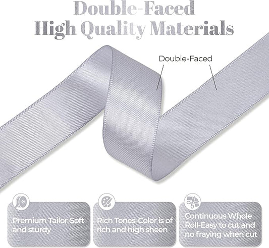 Gray Satin Ribbon, Double Faced 7/8 Inch X 50 Yards Gray Ribbon, Premium Satin Ribbon for Gift Wrapping, Crafts, Hair Bow Making, Sewing, Flower Bouquet, Wedding Party Decor