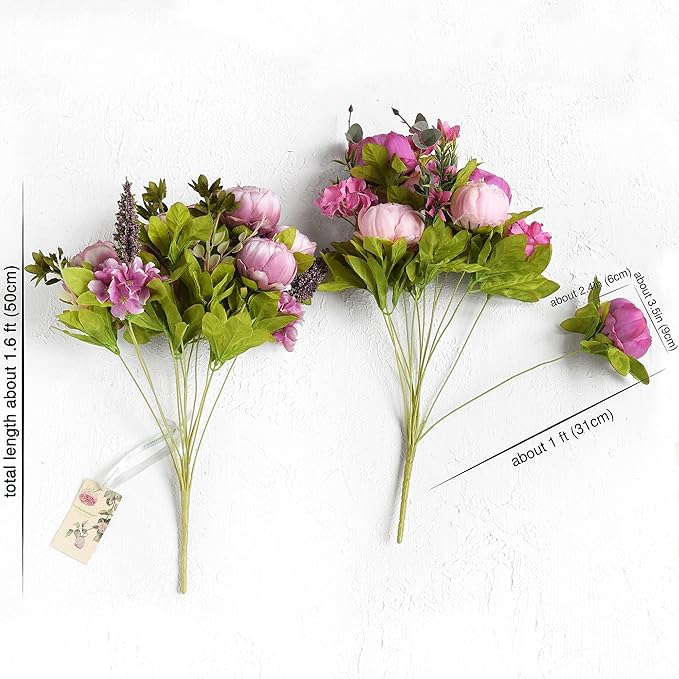 FiveSeasonStuff Soft Peach Pink and Magenta Red Vintage Artificial Peonies Silk Flowers and Hydrangeas for Wedding Bridal Home Decor – Beautiful Floral Centerpiece Bouquet (Celestial Beauty)
