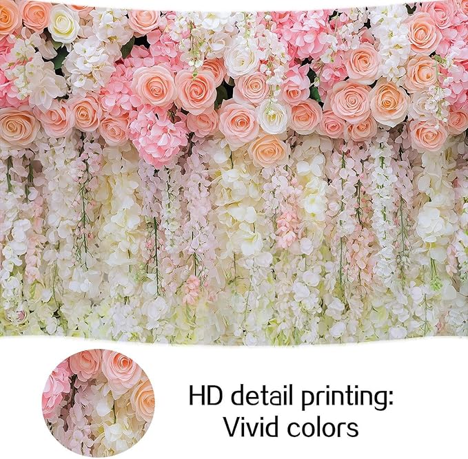 7x5ft Pink Rose Flower Wedding Photography Backdrop Spring Floral Photography Backdrop Valentine's Day Mother's Day Girl Birthday Baby Shower Wedding Bridal Party Banner Photo Booth Props Background
