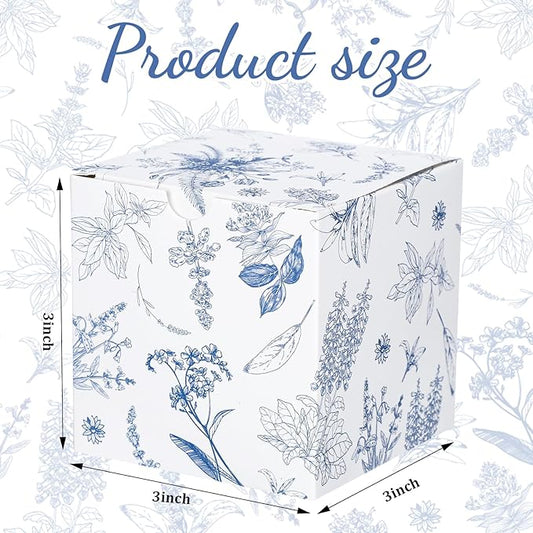 TecUnite 50 Pcs 3x3x3'' Blue Floral Paper Gift Candy Boxes Chinoiserie Flower Paper Gift Box Small Blue White Hydrangea Party Packaging Bag for Wedding Birthday Cardstock Shower Party Supply Decor