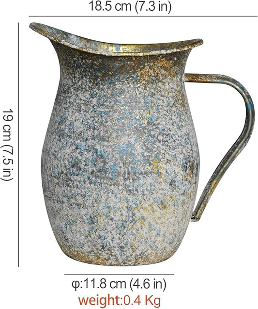 BIG FORTUNE Decorative Pitcher Vase Large Rustic Farmhouse Vase for Flowers Vintage Metal Milk Jug Vintage Decorative Pitcher Kitchen Decorations