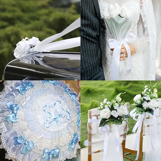 Smoke Blue Satin Ribbon 4 inch X 15 Yards Polyester Ribbon for Gift Wrapping Very Suitable for Weddings Party Hair Bow Invitation Decorations and More
