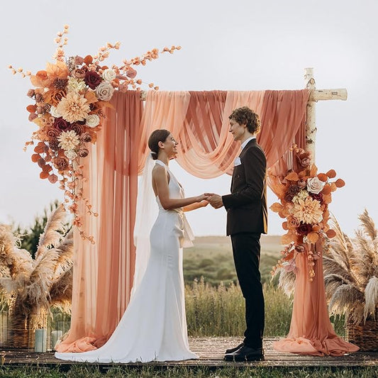 Ting's time Artificial Wedding Arch Flowers Kit(Pack of 4) 2pcs Large Artificial Flower Swags with 2pcs Draping Fabric for Wedding Party Ceremony Decoration(Burnt Orange)
