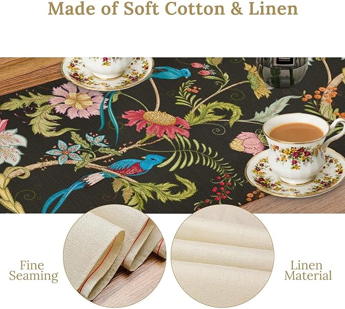 Floral Butterfly Table Runner Seasonal Spring Flower Bird Table Decoration Table Runner for Home Party Decoration 13x120 Inch