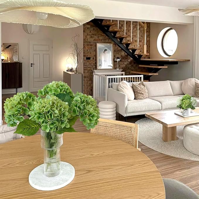 Light Green Artificial Hydrangeas, 4Pcs 20" Real Touch Silk Flowers,Lifelike Hydrangeas Stems Faux Flowers for Bouquet Table Centerpieces Indoor Spring Outdoor Home