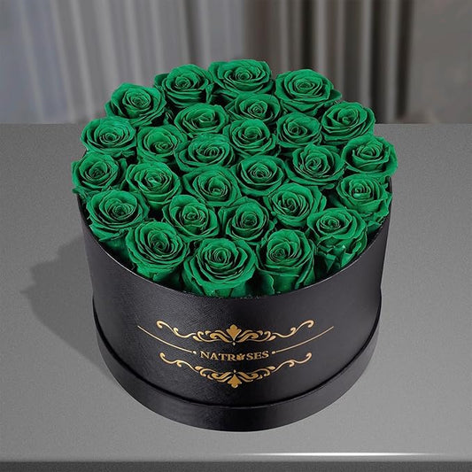 NATROSES 27 Piece Forever Preserved Roses in a Box, Preserved Flowers for Delivery Birthday, Flowers Gifts for Mothers Day, Forest Green