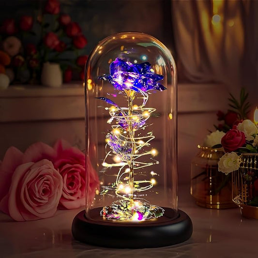 Childom Christmas Rose Gifts for Women,Birthday Gifts for Women Mom Christmas,Flowers for Delivery Prime,Purple Light Up Rose in A Glass Dome,Anniversary Rose Gift for Her Grandma Valentines Day