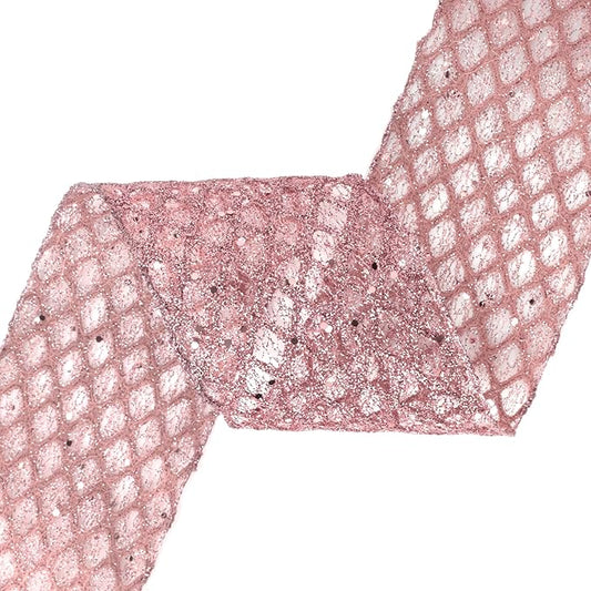 VATIN 4" Rose Gold Christmas Ribbon, Rose Gold Glitter Mesh Diamond Web Sequin Dots Wired Christmas Ribbon for Gift Wrapping Bow Making Wreath Supply-10 Yards