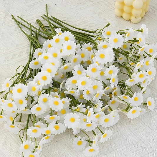 Artificial White Daisy Flowers, 6 Bouquets with 36 Stems, 10 Inch Fake Daisies, Spring Wildflowers for Table Decor