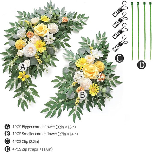 Artificial Wedding Arch Flowers Kit(Pack of 2) for Wedding Arch, Bridal Shower, Ceremony and Reception Backdrop Decoration (Gentle Creamy Yellow)