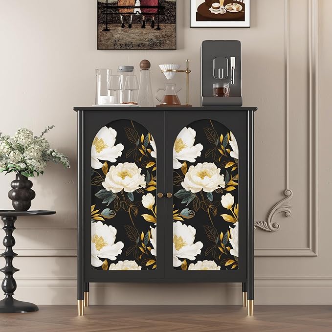Extra Long Dark Floral Peel and Stick Wallpaper, 17.5In x 393In Vintage Big Peony Flower Waterproof Wallpaper for Room Cubicle Drawer, Vinyl Removable Contact Paper Wall Decor Black White
