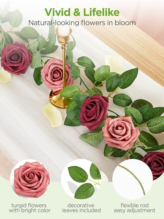 InnoGear Artificial Flowers, 50 Pcs Shades of Dusty Foam Fake Roses Bulk with Stems for Decoration DIY Wedding Bouquets Centerpieces Bridal Shower Party Christmas Tree