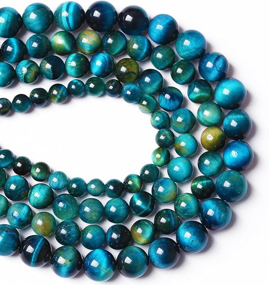 6mm 60PCS Peacock Blue Tiger Eye Stone Beads Natural Crystal Spacer Loose Beads for Jewelry Making DIY Bracelet Semi Precious 1 Strand 15 inches